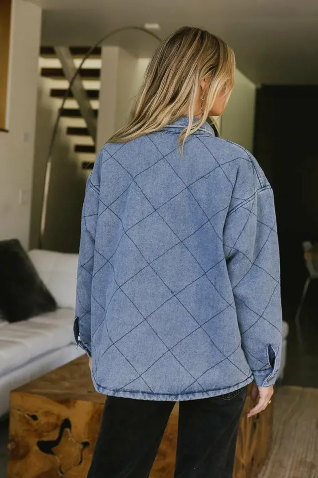 Kat Quilted Denim Jacket Medium Wash Women Bohme Outerwear