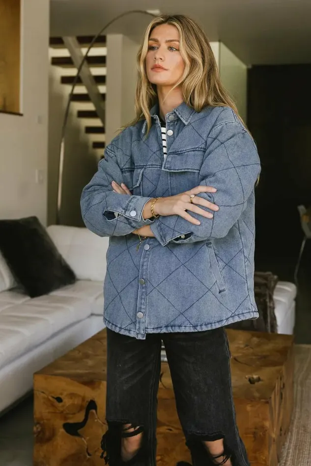 Kat Quilted Denim Jacket Medium Wash Women Bohme Outerwear