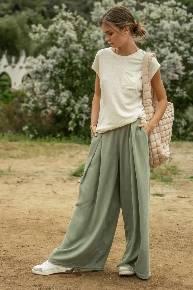 Katie Wide Leg Tencel Pants In Sage Sage Women Bohme Pants
