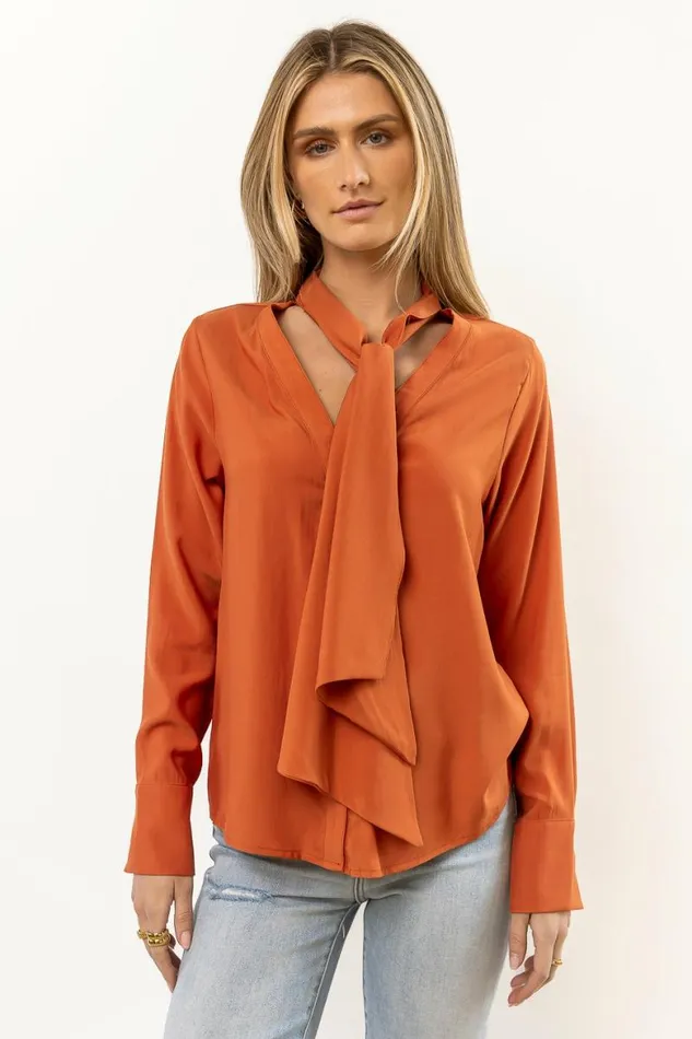 Kayla Tie Front Top In Orange 8211 FINAL SALE Orange Women Bohme Tops