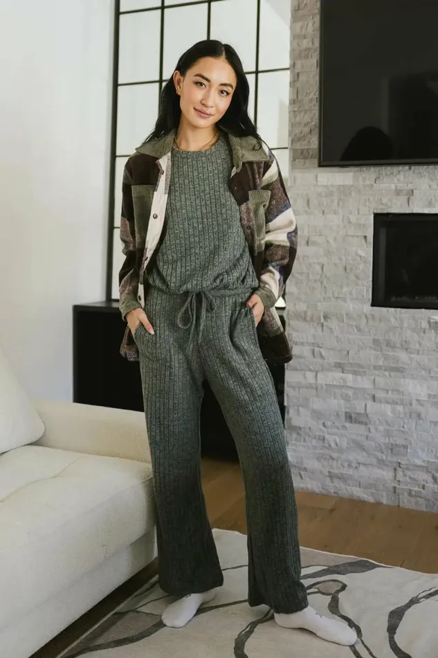 Keiko Ribbed Pants In Green Green Women Bohme Sets
