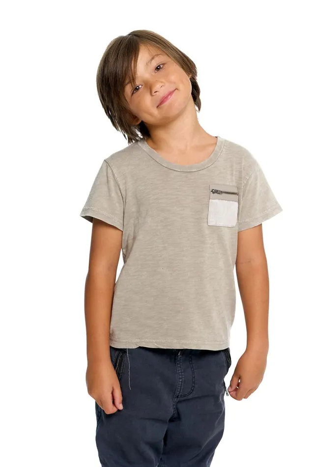 Kids Boys Chaser Brand Boys Gauze Jersey Zip Pocket Short Sleeve Tee