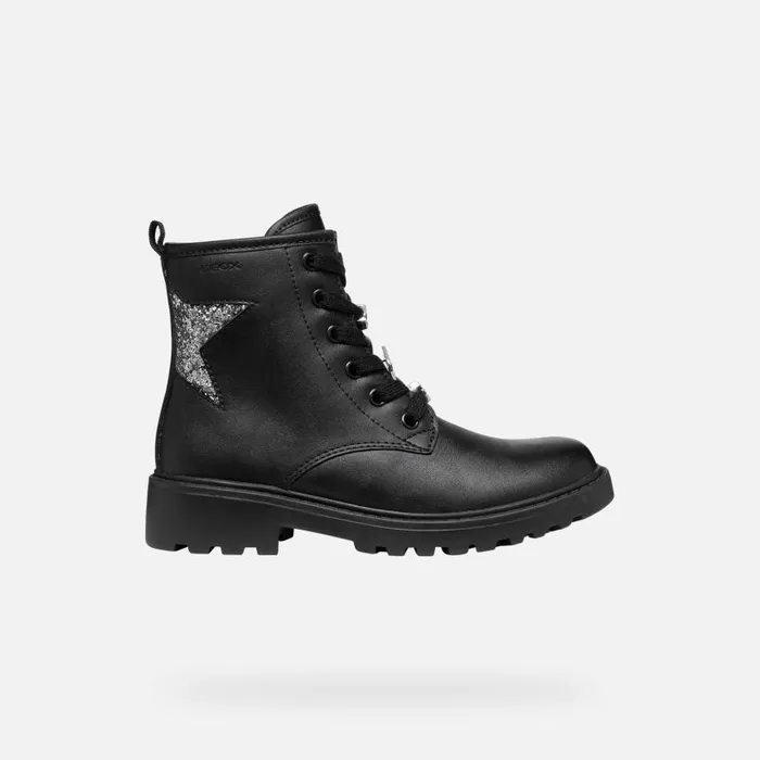 Kids Geox Ankle Boots CASEY GIRL BlackDark Silver Combat Boots Blackdark Silver