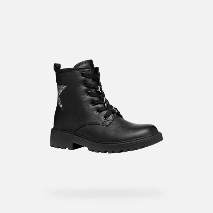 Kids Geox Ankle Boots CASEY GIRL BlackDark Silver Combat Boots Blackdark Silver