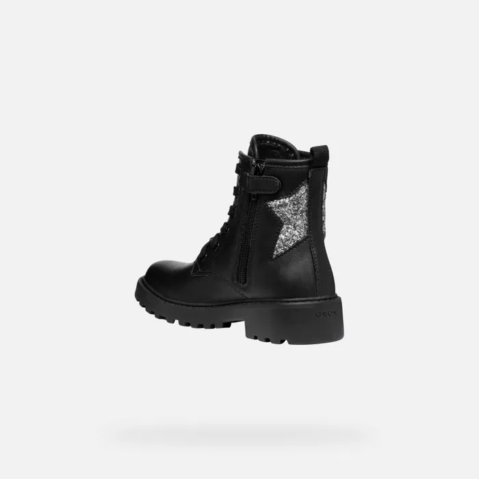 Kids Geox Ankle Boots CASEY GIRL BlackDark Silver Combat Boots Blackdark Silver