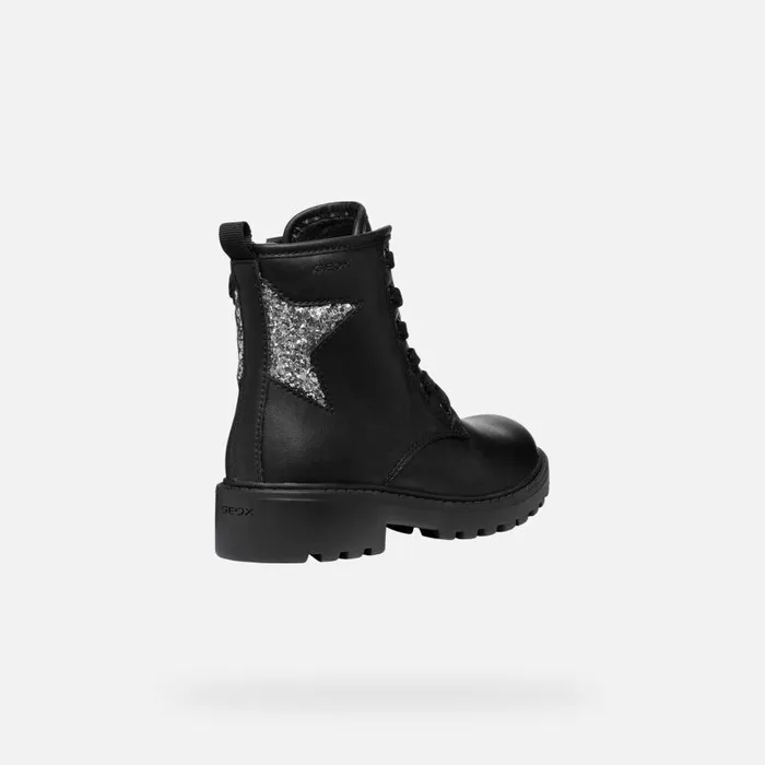 Kids Geox Ankle Boots CASEY GIRL BlackDark Silver Combat Boots Blackdark Silver