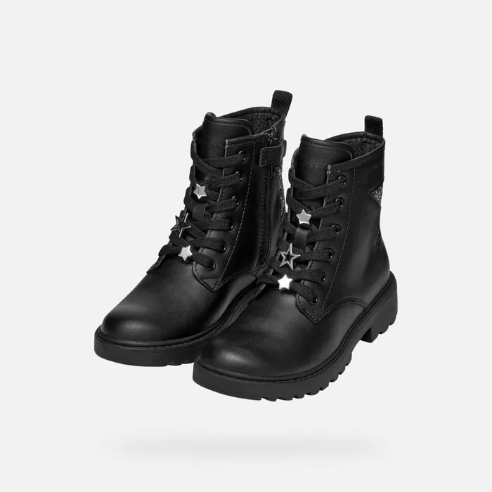 Kids Geox Ankle Boots CASEY GIRL BlackDark Silver Combat Boots Blackdark Silver