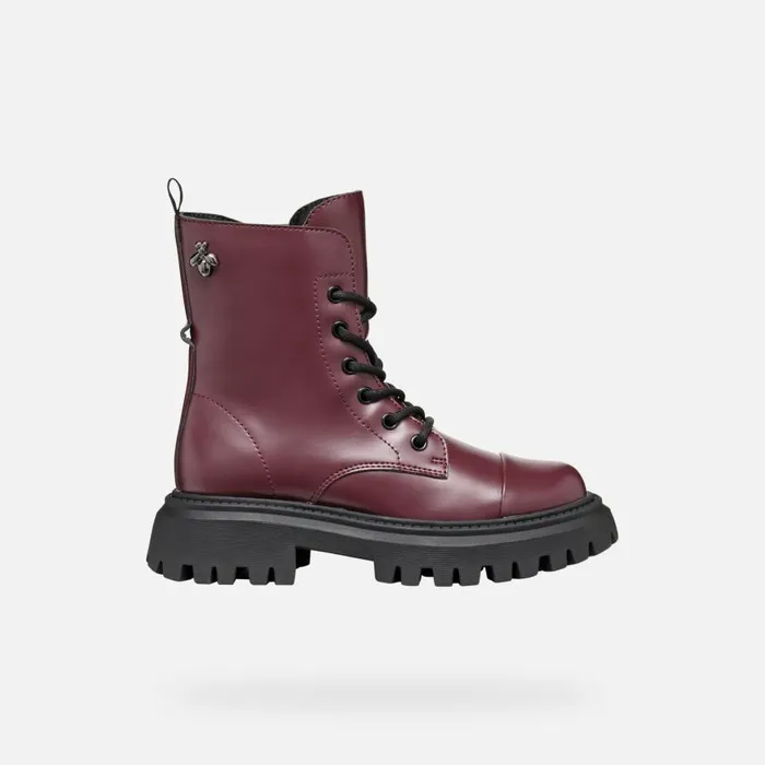 Kids Geox Ankle Boots MAQUINNENS GIRL Dark Burgundy Combat Boots Dark Burgundy