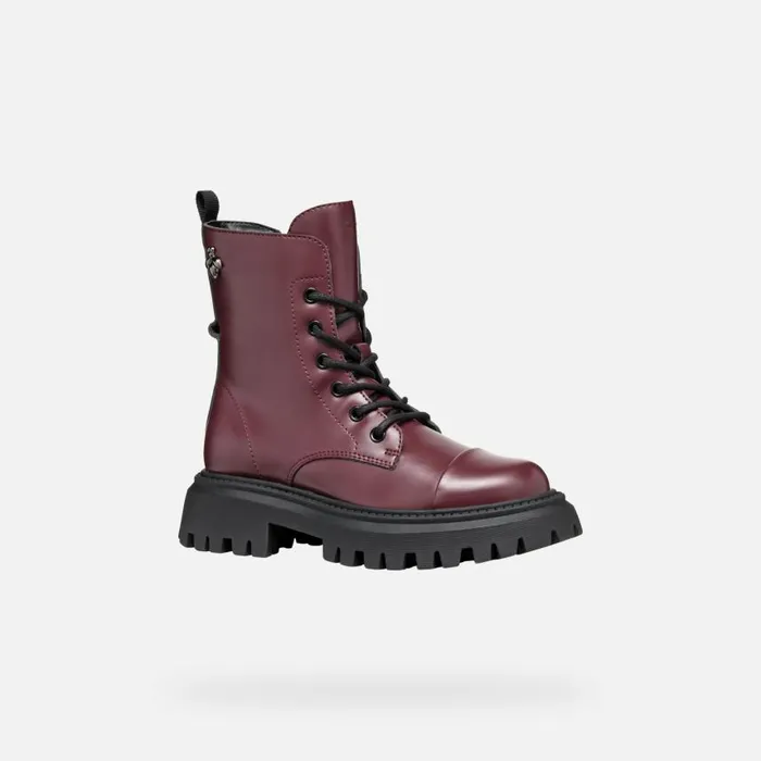 Kids Geox Ankle Boots MAQUINNENS GIRL Dark Burgundy Combat Boots Dark Burgundy