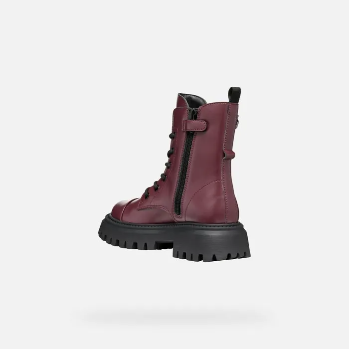Kids Geox Ankle Boots MAQUINNENS GIRL Dark Burgundy Combat Boots Dark Burgundy