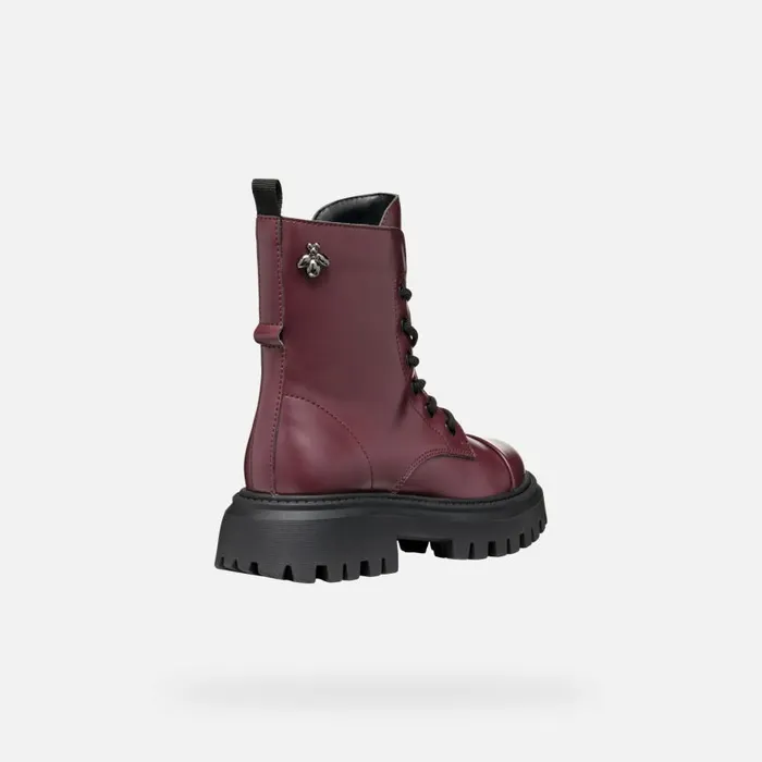 Kids Geox Ankle Boots MAQUINNENS GIRL Dark Burgundy Combat Boots Dark Burgundy