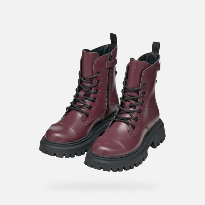 Kids Geox Ankle Boots MAQUINNENS GIRL Dark Burgundy Combat Boots Dark Burgundy
