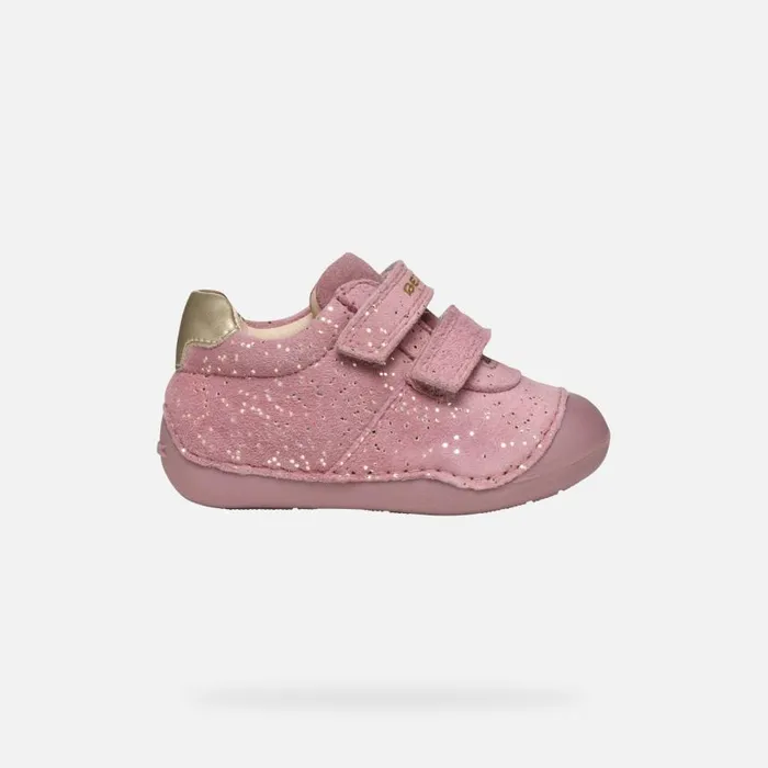 Kids Geox First Steps TUTIM BABY GIRL PinkPlatinum Sneakers With Straps Pinkplatinum