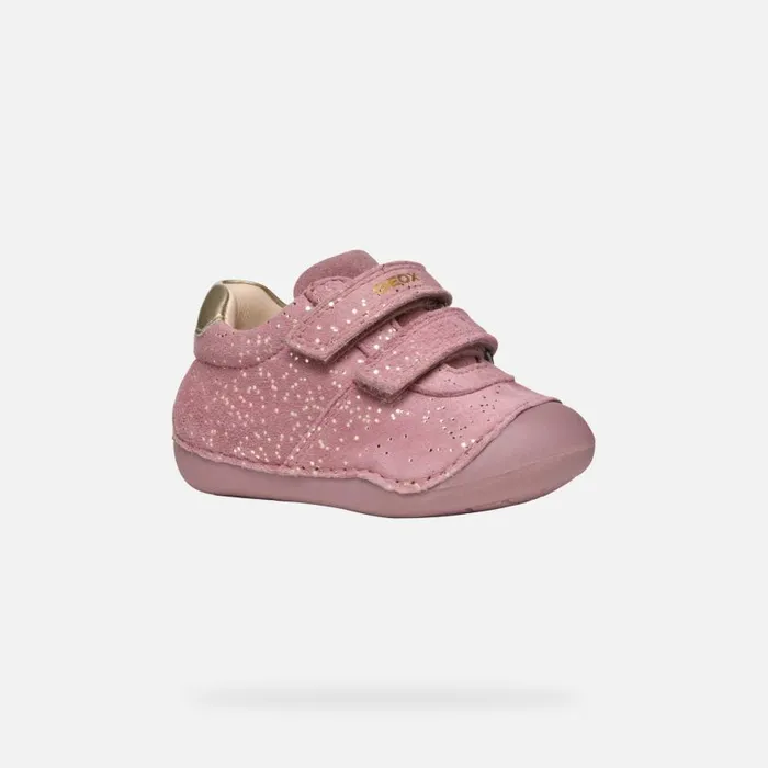 Kids Geox First Steps TUTIM BABY GIRL PinkPlatinum Sneakers With Straps Pinkplatinum