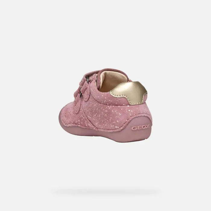 Kids Geox First Steps TUTIM BABY GIRL PinkPlatinum Sneakers With Straps Pinkplatinum