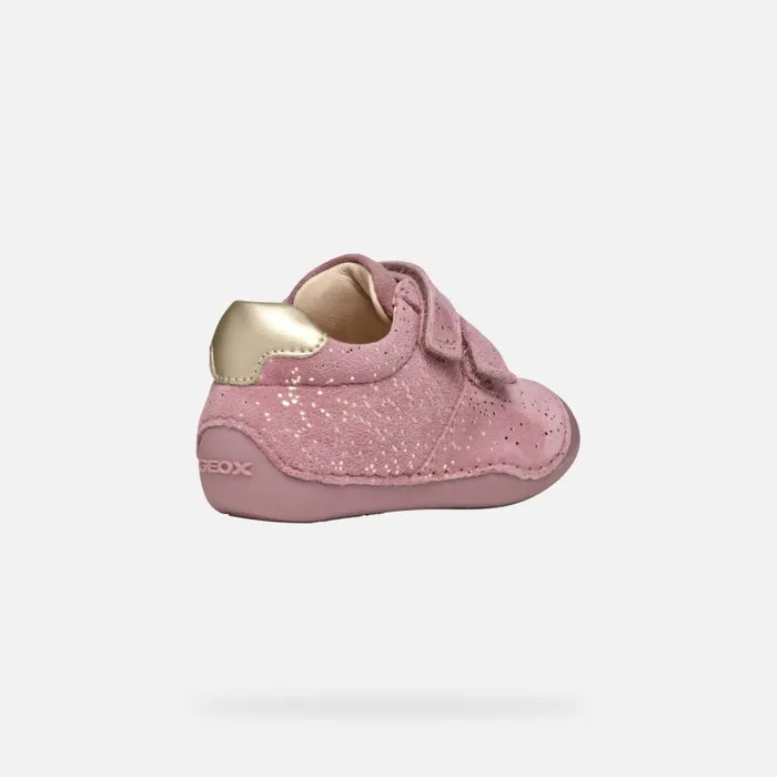 Kids Geox First Steps TUTIM BABY GIRL PinkPlatinum Sneakers With Straps Pinkplatinum