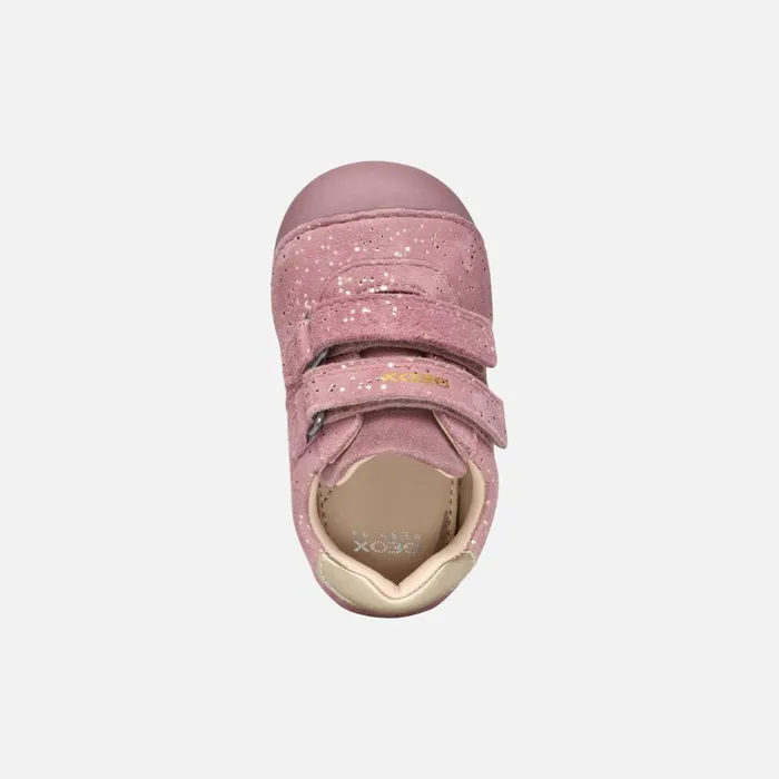 Kids Geox First Steps TUTIM BABY GIRL PinkPlatinum Sneakers With Straps Pinkplatinum