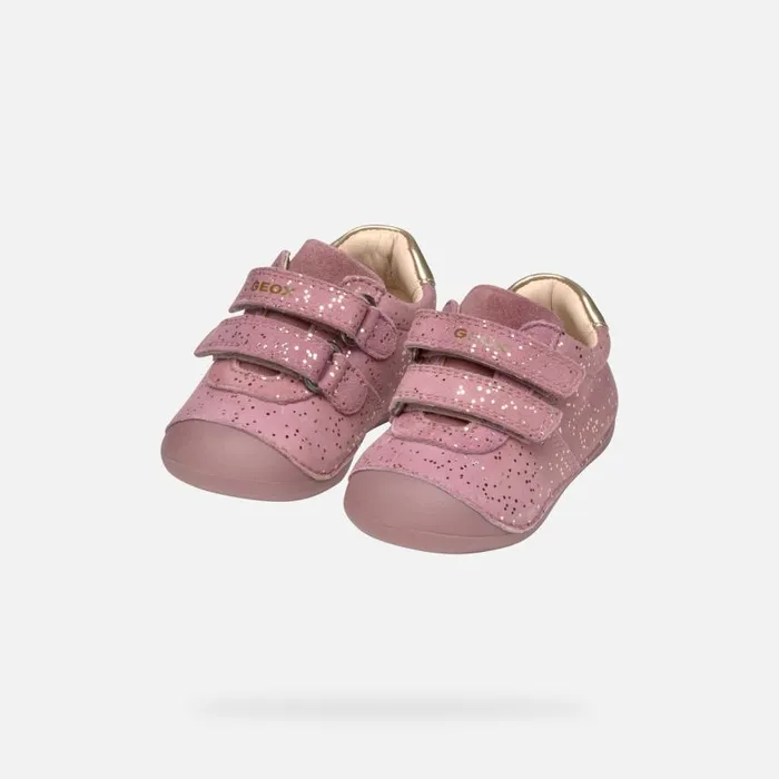 Kids Geox First Steps TUTIM BABY GIRL PinkPlatinum Sneakers With Straps Pinkplatinum