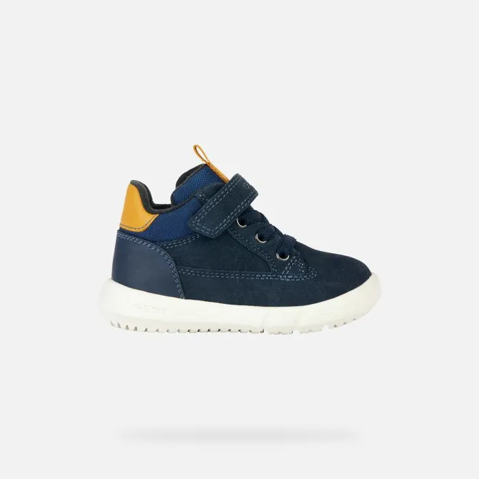 Kids Geox MidCalf Boots HYROO A Waterproof Boots Navy Blue Baby Boy Geox Navyochre Yellow