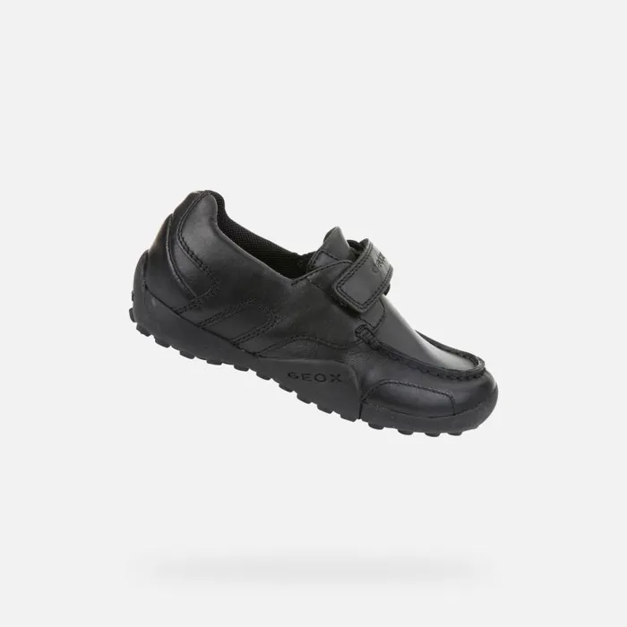 Kids Geox Uniform Shoes WSNAKE MOCASSINO Junior Boy039s Black Leather Loafers Geox Black