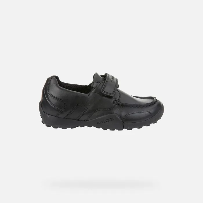 Kids Geox Uniform Shoes WSNAKE MOCASSINO Junior Boy039s Black Leather Loafers Geox Black
