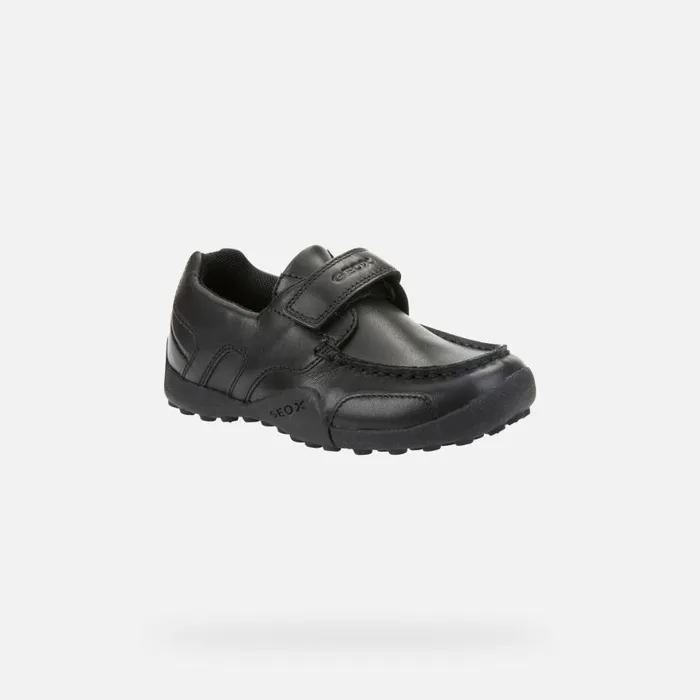 Kids Geox Uniform Shoes WSNAKE MOCASSINO Junior Boy039s Black Leather Loafers Geox Black
