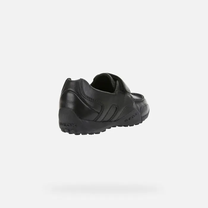 Kids Geox Uniform Shoes WSNAKE MOCASSINO Junior Boy039s Black Leather Loafers Geox Black