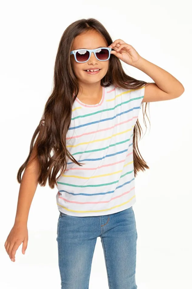 Kids Girls Chaser Brand Girls Recycled Vintage Jersey Cap Sleeve Vent Back Tee