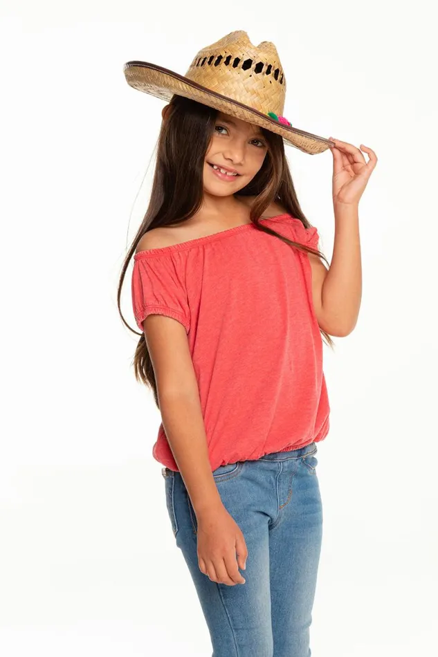 Kids Girls Chaser Brand Girls Recycled Vintage Jersey Shirred Short Sleeve Off Shoulder