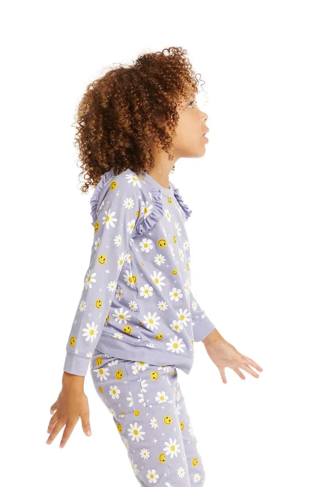 Kids Girls Chaser Brand Smiley Daisies Long Sleeve Ruffle Top