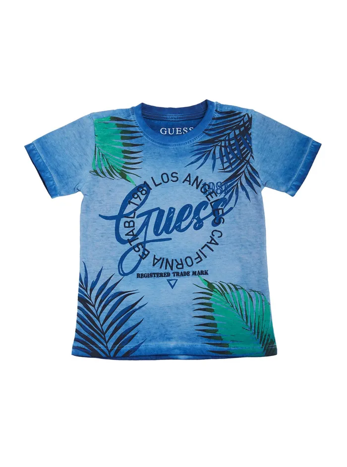 Kids Little Boy GUESS Blue Palm Print Logo Tshirt 27
