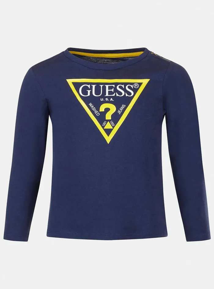 Kids Little Boy GUESS Eco Navy Blue Triangle Logo Tshirt 27