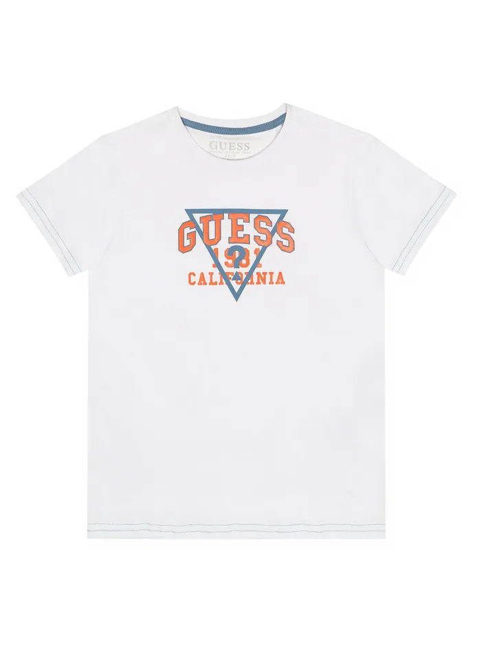 Kids Little Boy GUESS Eco White Orange Logo Tshirt 27