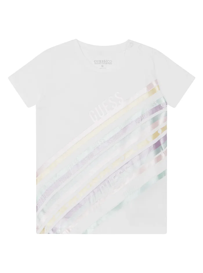 Kids Little Girl GUESS White Coloured Stripe Flared Tshirt 27
