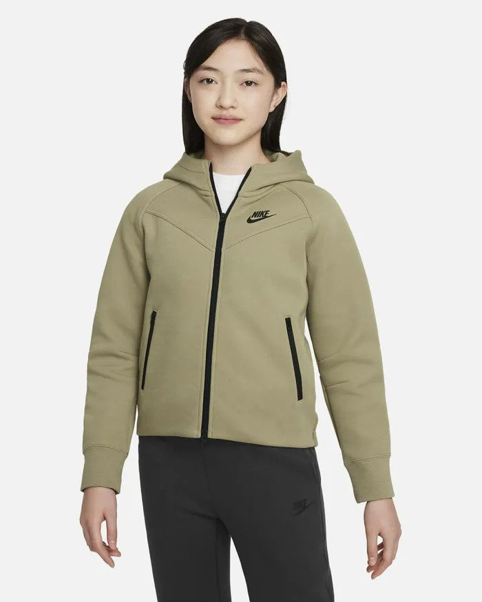 Kids Nike Older Kids 7 8211 15 Years Sportswear Tech Fleece Neutral Oliveblackblack