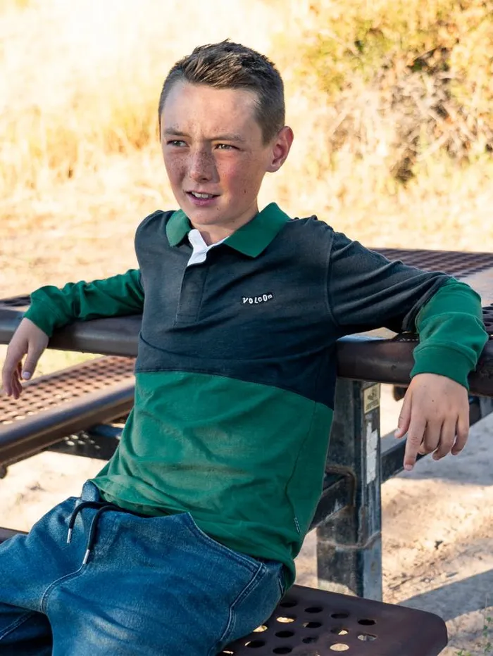 Kids Shirts and Flannels Volcom Big Boys Duo Stone Polo Long Sleeve Shirt 8211 Navy