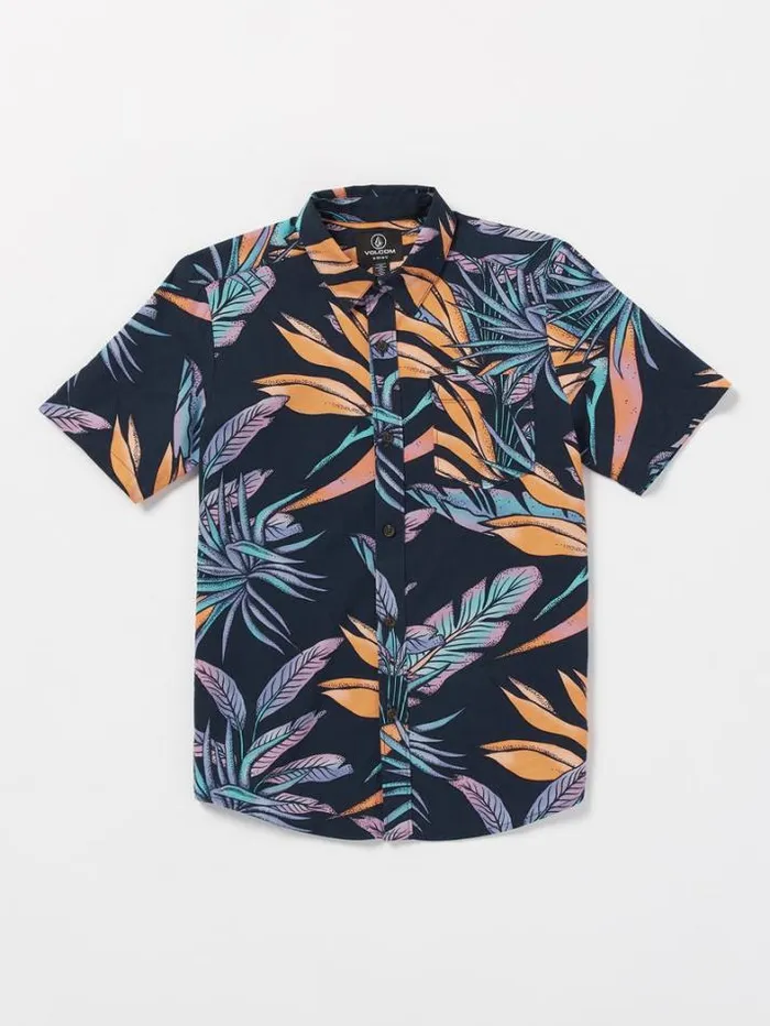 Kids Shirts and Flannels Volcom Big Boys Indo Spray Floral Woven Short Sleeve Shirt 8211 Navy
