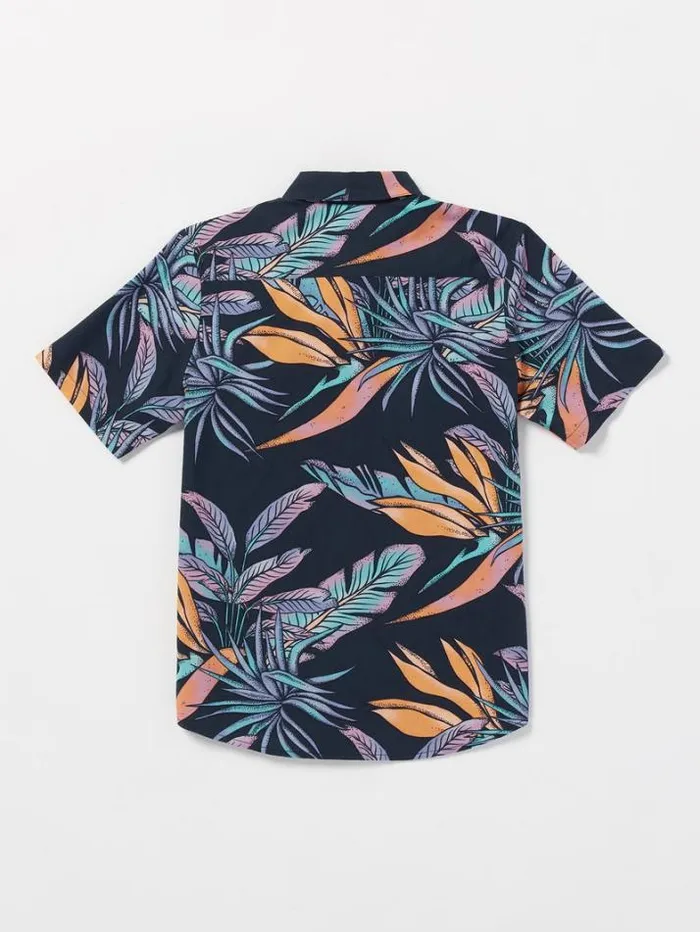 Kids Shirts and Flannels Volcom Big Boys Indo Spray Floral Woven Short Sleeve Shirt 8211 Navy