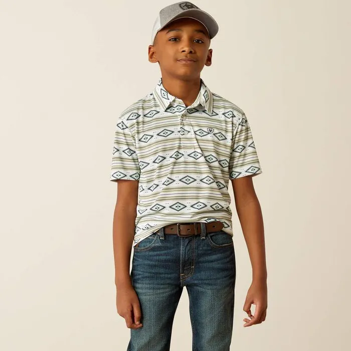 Kids TShirts and Polos Ariat All Over Print Polo White Serape