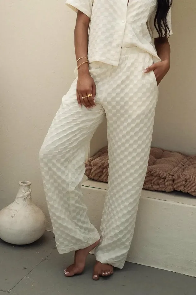 Kimberly Checkered Pants Oatmeal Women Bohme Pants