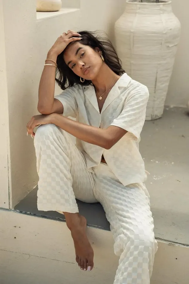 Kimberly Checkered Pants Oatmeal Women Bohme Pants