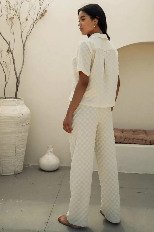 Kimberly Checkered Pants Oatmeal Women Bohme Pants