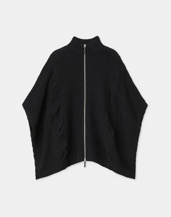 Lafayette 148 New York Cashmere 8 Knot Cable Poncho Black Accessories Winter Accessories