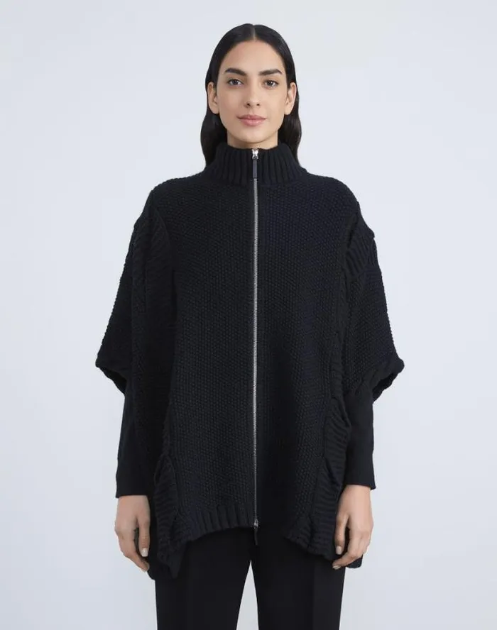 Lafayette 148 New York Cashmere 8 Knot Cable Poncho Black Accessories Winter Accessories