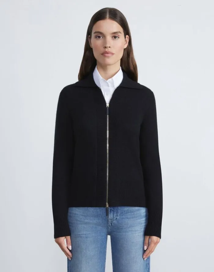 Lafayette 148 New York Cashmere Polo Cardigan Black Ready To Wear Sweaters and Knits