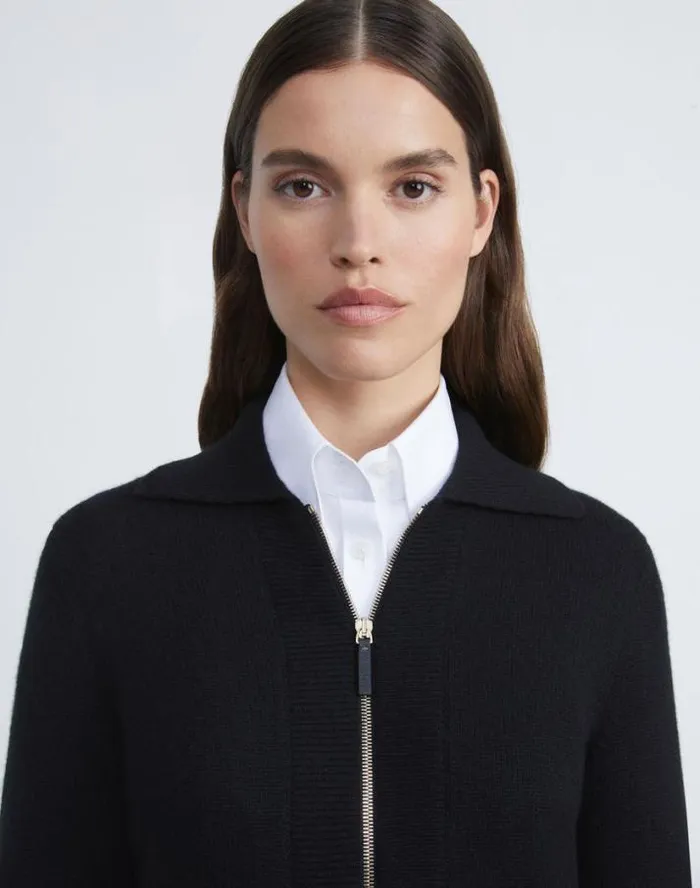 Lafayette 148 New York Cashmere Polo Cardigan Black Ready To Wear Sweaters and Knits