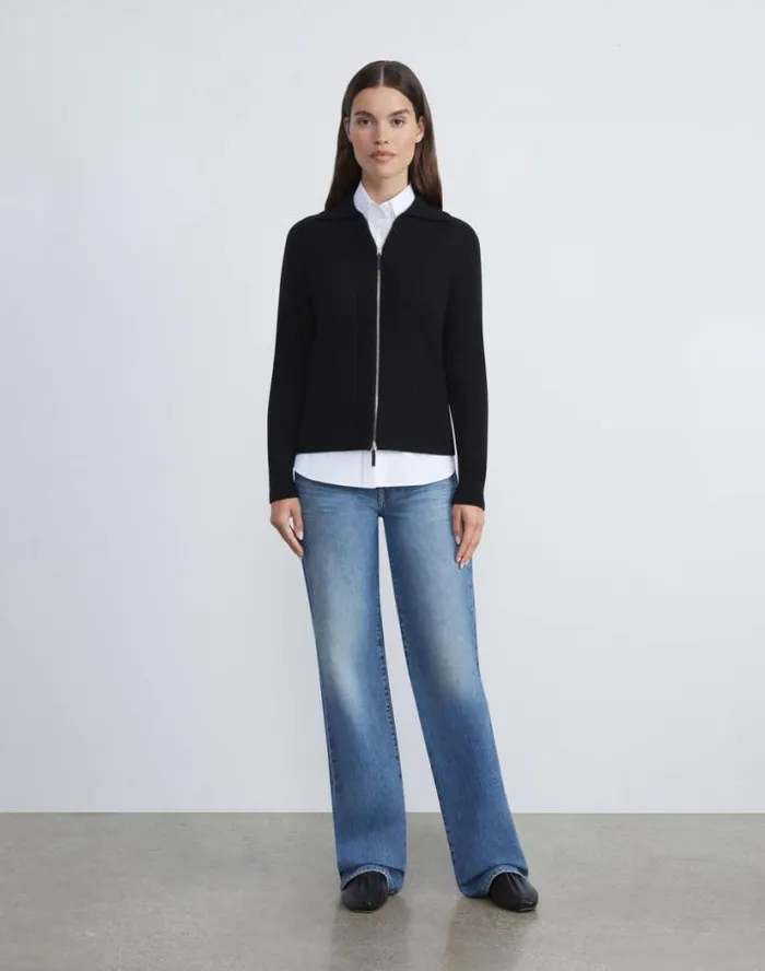 Lafayette 148 New York Cashmere Polo Cardigan Black Ready To Wear Sweaters and Knits