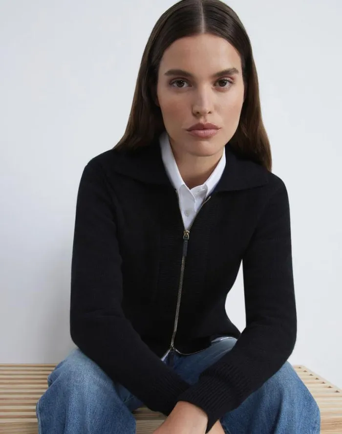 Lafayette 148 New York Cashmere Polo Cardigan Black Ready To Wear Sweaters and Knits