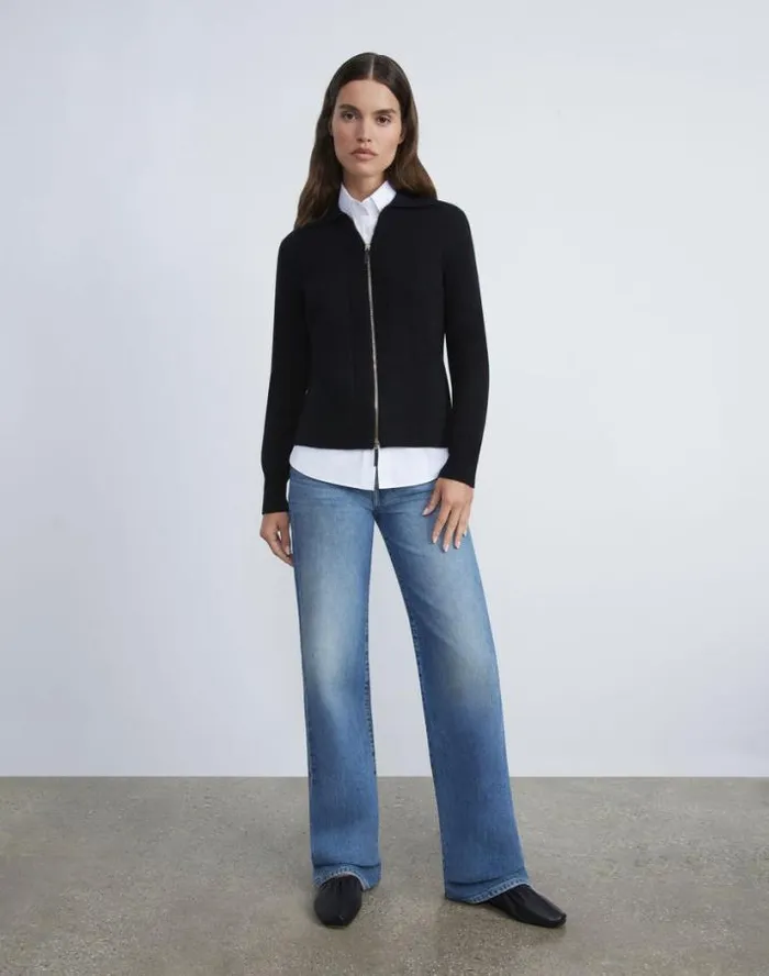 Lafayette 148 New York Cashmere Polo Cardigan Black Ready To Wear Sweaters and Knits