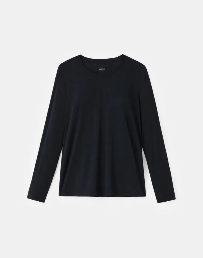 Lafayette 148 New York Cotton Jersey Modern Long Sleeve Tee Black Ready To Wear Tops and Tees